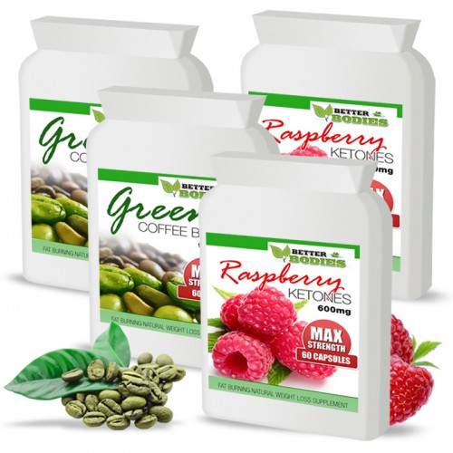 Raspberry Ketone 600mg & Green Coffee Bean 6000mg capsules (Best value pack) 
