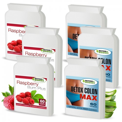 Raspberry Ketone Burn Plus™ & Detox Max™ Colon Cleanse Pack (3 month supply)